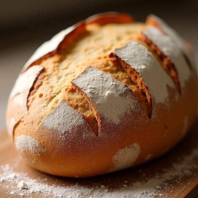 A perfectly scored classic sourdough loaf.